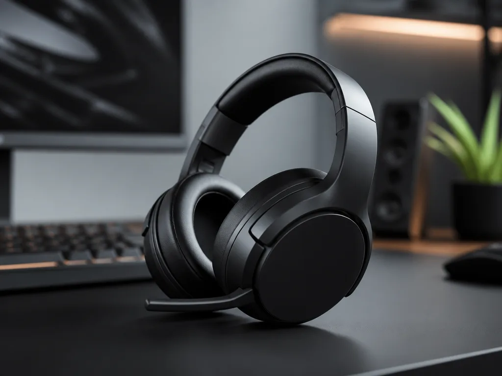 Trådlöst gaming headset på ett modernt skrivbord med mjukt omgivande ljus — bästa gaming headset 2026