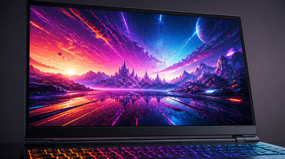 Närbild på gaming laptopskärm med hög uppdateringsfrekvens och skarp bild