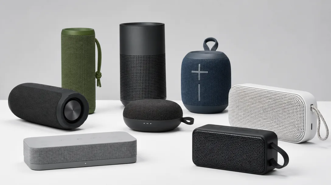 Bärbara bluetooth-högtalare i studio