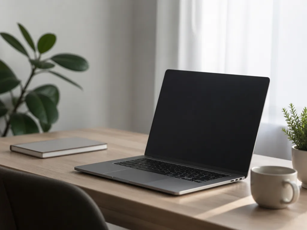 Prisvärd bärbar dator öppen på ett enkelt skrivbord i naturligt ljus, laptop bäst i test budget 2026